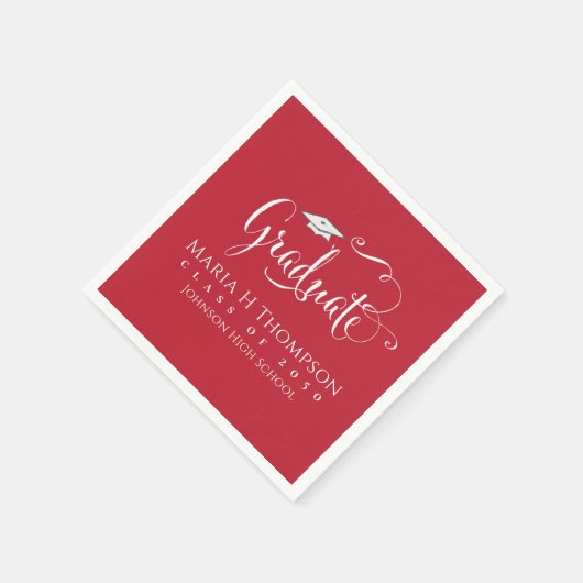 Abschluss Modernes Mortarboard Script Kardinal Red Serviette (Ecke)