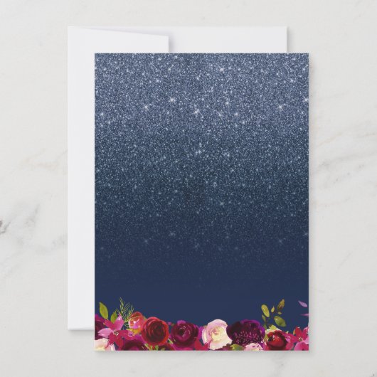 Abschluss Modernes Navy Blue Burgundy Rote Floral Einladung (Rückseite)
