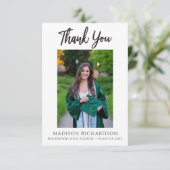 Abschluss Modernes Script 2 Foto Danke Karte (Stehend Vorderseite)