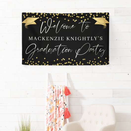 Abschluss Modernes Script Gold Confetti Willkommen Banner (Insitu)