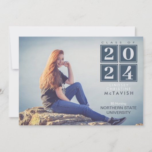 Abschluss | Modernes Squares Navy Blue Foto Einladung (Vorderseite)