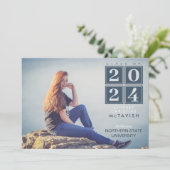 Abschluss | Modernes Squares Navy Blue Foto Einladung (Stehend Vorderseite)