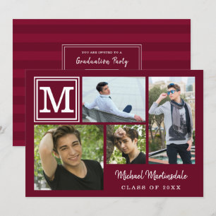 Abschluss Monogram Fotolage Burgundy Maroon Einladung