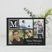 Abschluss Monogram Fotolollage Schwarz Einladung (Stehend Vorderseite)