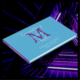 Abschluss Monogram Sky Blue Lila White Sign-In Gästebuch