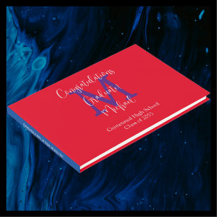 Abschluss-Monogramm Scharlachrot Weiß Blau Anmelde Gästebuch