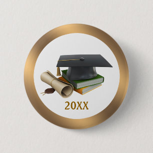 Abschluss-Mörser und Diplom Knopf Button