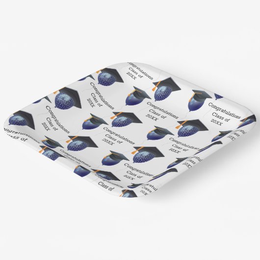 Abschluss Mortarboard und Balloons Pappteller (Gewinkelt)