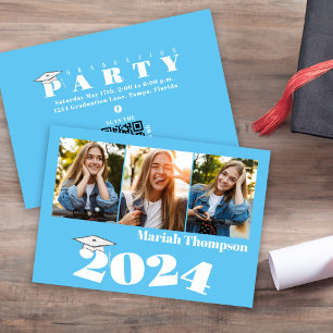 Abschluss Multi-Foto Blue-Klasse 2023 QR-Code Einladung