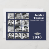 Abschluss Multi Foto Collage Navy Blue QR Code Einladung (Vorderseite)