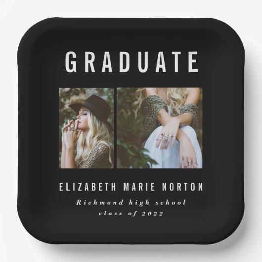 Abschluss Multi-Foto-Party Typ Schwarzweiß Pappteller (Vorderseite)