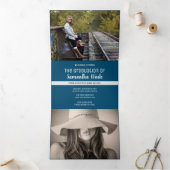 Abschluss Multi Foto Simple Blue Confetti 2022 Dreifach Gefaltete Ankündigung (Innenseite)