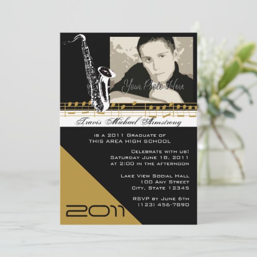 Abschluss Music/Saxophon Einladung (Stehend Vorderseite)