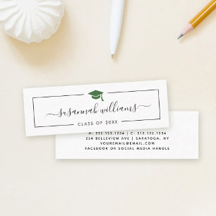 Abschluss Name Card Modern Script Green Cap Telefonnummerkarte