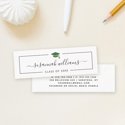 Abschluss Name Card Modern Script Green Cap Telefonnummerkarte
