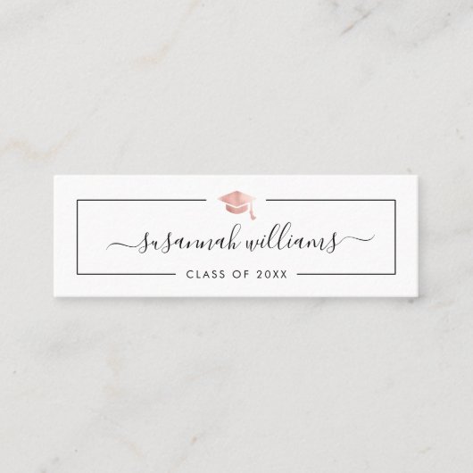 Abschluss Name Card Modern Script Rose Gold Cap Telefonnummerkarte (Vorderseite)