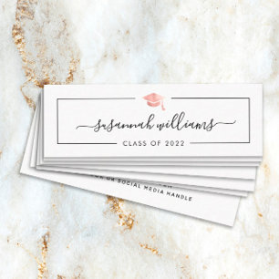 Abschluss Name Card Modern Script Rose Gold Cap Telefonnummerkarte