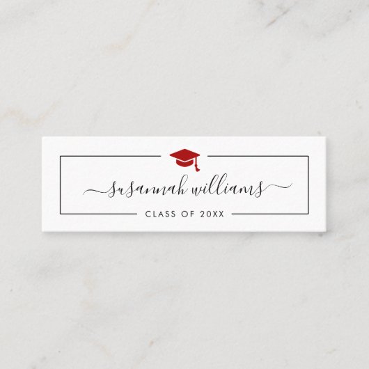 Abschluss Name Card Modernes Script Red Cap Telefonnummerkarte (Vorderseite)