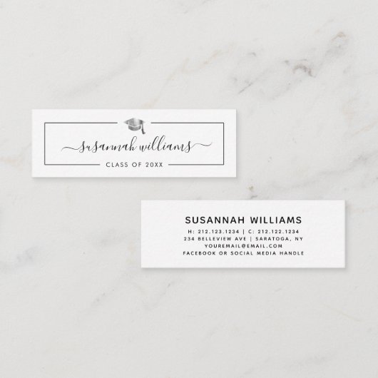 Abschluss Name Card Modernes Script Silver Cap Telefonnummerkarte (Vorne/Hinten)