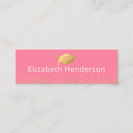 Abschluss Name Card Rosa Gold Glitzer Telefonnummerkarte (Vorderseite)