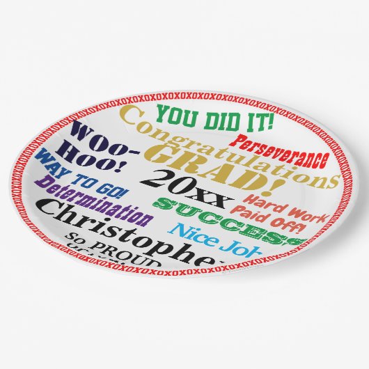 Abschluss Name Herzlichen Glückwunsch Pappteller (Schrägansicht)