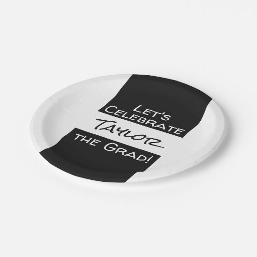 Abschluss Name hinzufügen | Feiern wir den Grad Pappteller (Schrägansicht)