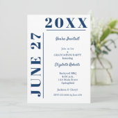 Abschluss Navy Blau und Weiß Party Einladung (Stehend Vorderseite)