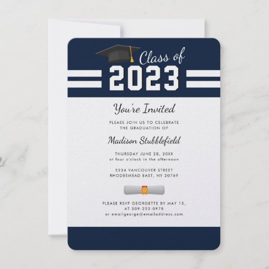 Abschluss Navy Blue 2025 Grad Party Einladung (Vorderseite)