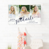 Abschluss Navy Blue Extravagant Script 3 Fotos Banner (Insitu)
