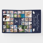 Abschluss Navy Blue Foto Collage Elegantes Skript Banner (Horizontal)