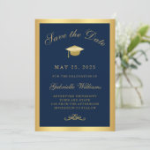 Abschluss Navy Blue Gold Frame Save the Date Ankündigung (Stehend Vorderseite)