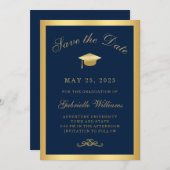 Abschluss Navy Blue Gold Frame Save the Date Ankündigung (Vorne/Hinten)