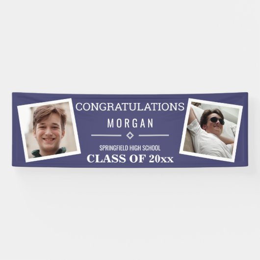 Abschluss Navy Blue oder Klasse Wiedersehen 2 Foto Banner (Horizontal)