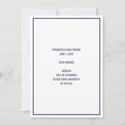 Abschluss Navy Blue Overlay Einfaches Foto Ankündigung (Rückseite)