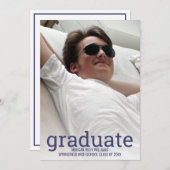 Abschluss Navy Blue Overlay Einfaches Foto Ankündigung (Vorne/Hinten)