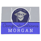 Abschluss Navy Blue Silver Chic Personalisiert Große Geschenktüte (Vorderseite)