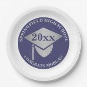 Abschluss Navy Blue Silver Decorative Party Pappteller (Vorderseite)