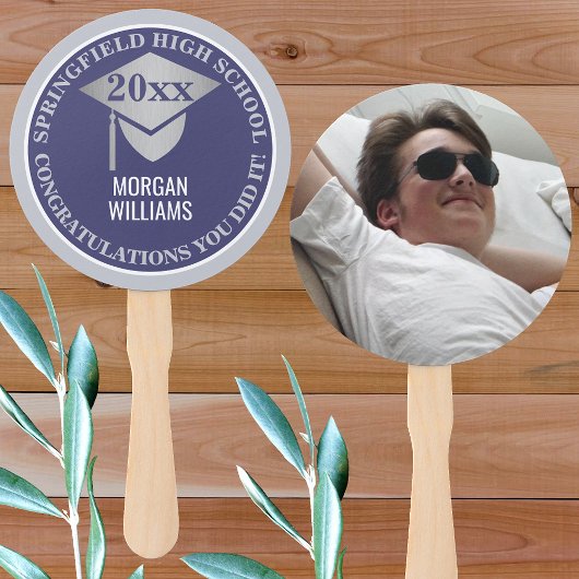 Abschluss Navy Blue Silver Foto Herzlichen Glückwu Fächer