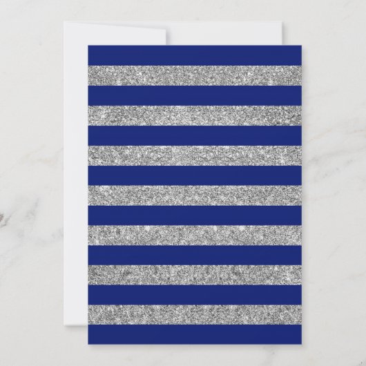 Abschluss - Navy Blue Silver Stripes Einladung (Rückseite)