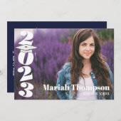 Abschluss Navy Foto einfache Klasse 2023 QR-Code Einladung (Vorne/Hinten)