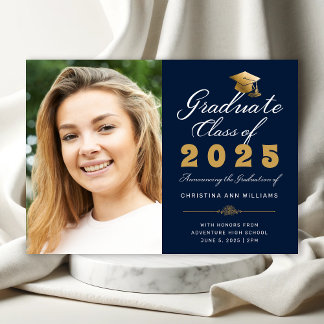 Abschluss Navy Gold Script Class of 2025 Foto Ankündigung