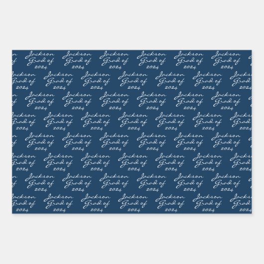 Abschluss Navy Light Blue Personalisiert Grad Geschenkpapier Set (Vorderseite)