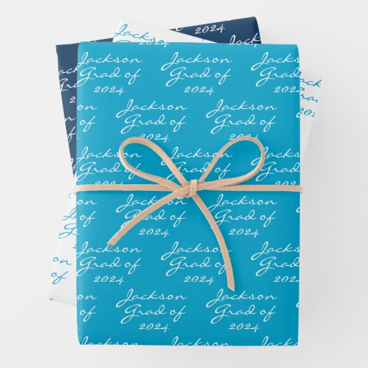 Abschluss Navy Marine Blue Personalisiert Grad Geschenkpapier Set (Beispiel)