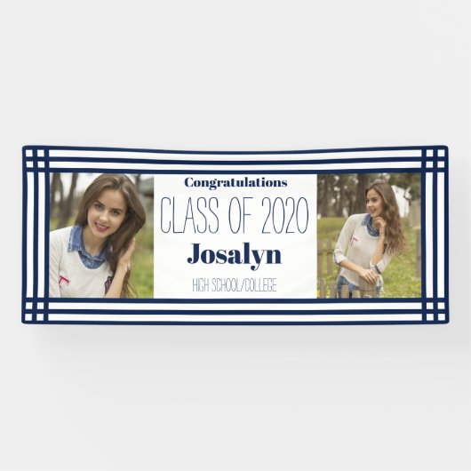 Abschluss Navy White Geometric Banner (Horizontal)