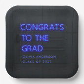 Abschluss Neon Blue Typografie moderne Glückwunsch Pappteller (Vorderseite)