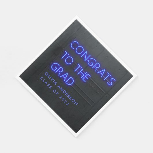 Abschluss Neon Blue Typografie moderne Glückwunsch Serviette (Ecke)