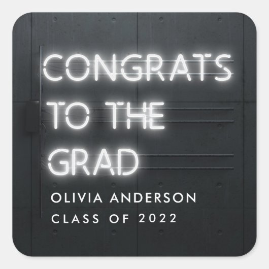 Abschluss neon fun typografie moderne Glückwunsch Quadratischer Aufkleber (Vorderseite)