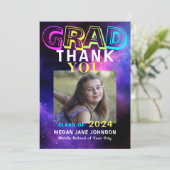 Abschluss Neon Glühwein Mittelstufe Foto Dankeskarte (Stehend Vorderseite)