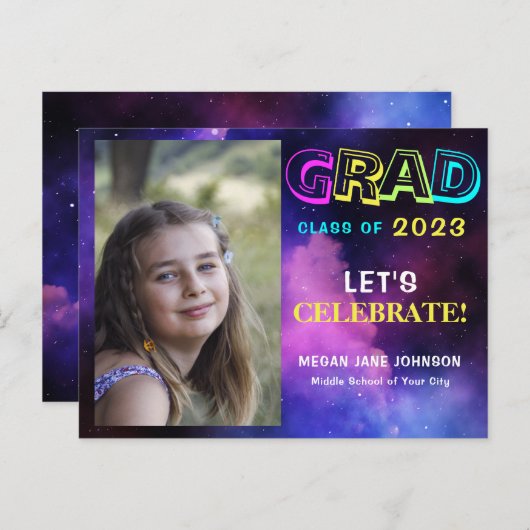 Abschluss Neon Glühwein Mittelstufe Foto Einladungspostkarte (Vorne/Hinten)