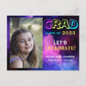 Abschluss Neon Glühwein Mittelstufe Foto Einladungspostkarte (Vorderseite)